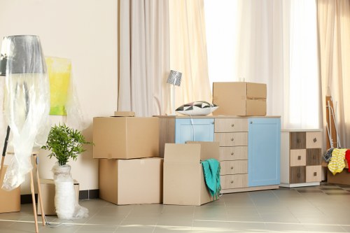 House removals team preparing boxes in Lee